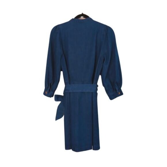 New Who What Wear Dress Small Blue Denim Mini Button Up Tie 3/4 Length Sleeve - Picture 3 of 6